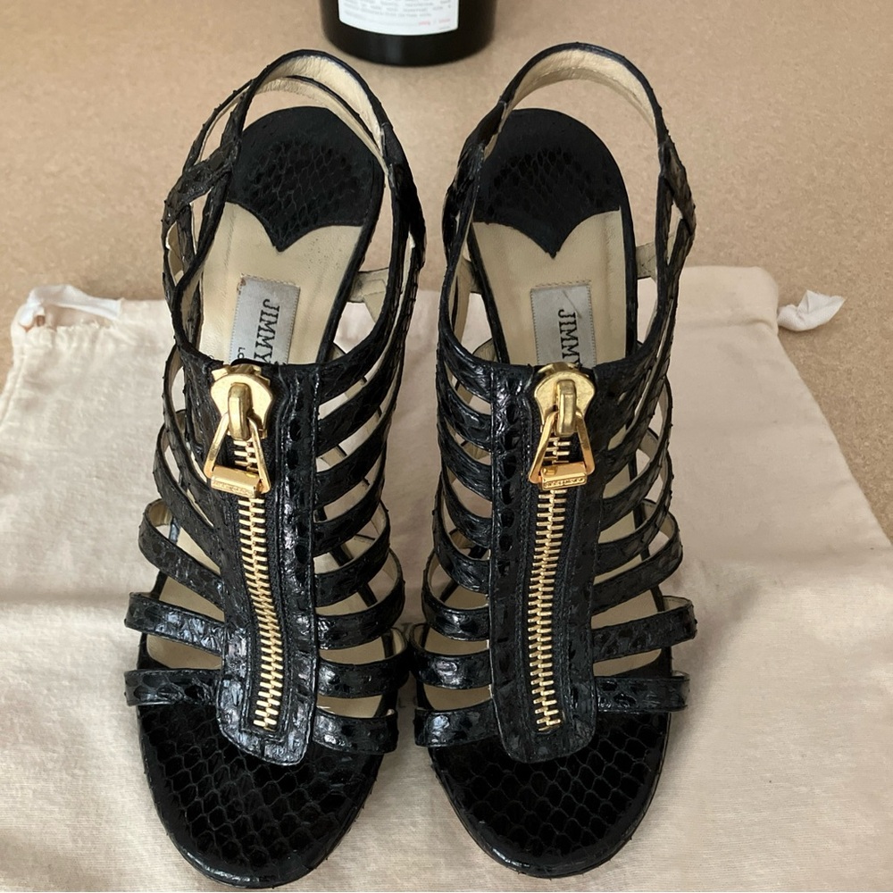 Jimmy Choo Glenys Snakeskin Caged Sandals - Picture 3 of 15